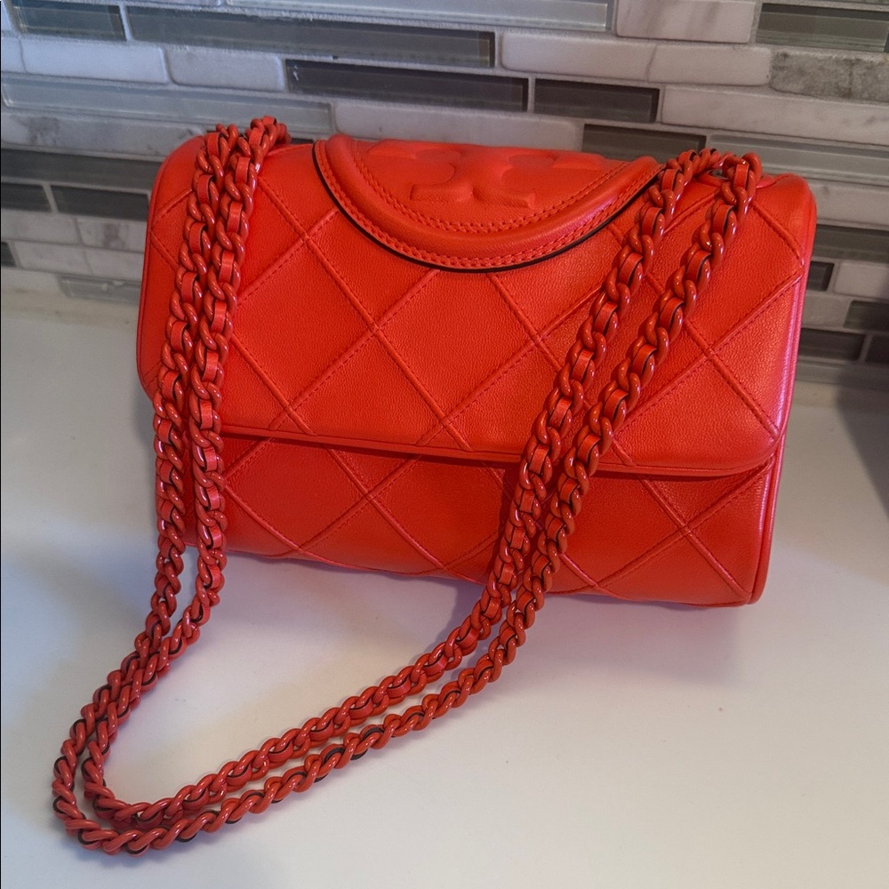 Tory Burch Tomato Red Quilted Shoulder Bag